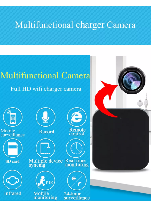1080P Night Vision WiFi Hidden Camera — Wall Charger Nanny Cam