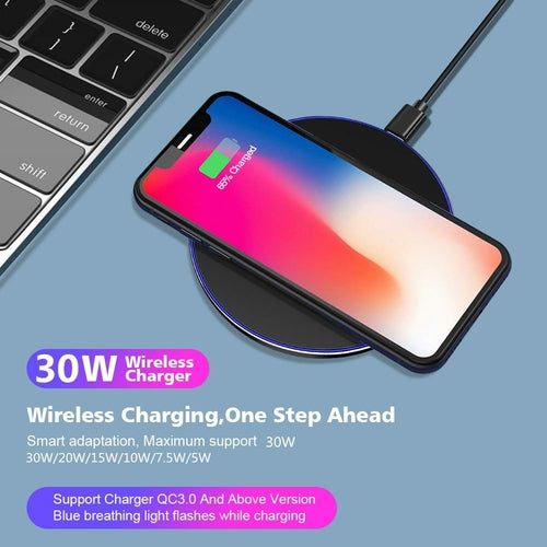 30W Wireless Charging Pad — Ultra-Thin, USB-C, iPhone 15 Compatible