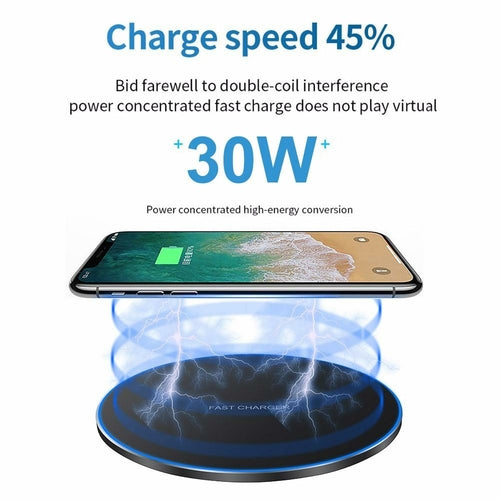 30W Wireless Charging Pad — Ultra-Thin, USB-C, iPhone 15 Compatible